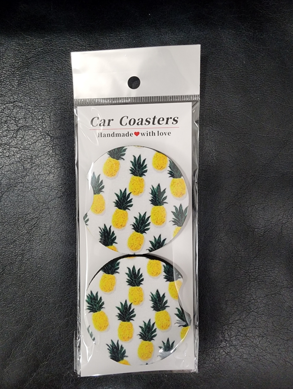 Pineapple Car Coasters - Yellow & Green Tropical Set